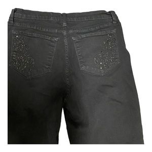 NYDJ Barbara Black Bootcut Jeans Size 12 Studded Rhinestone Pockets Lift Tuck